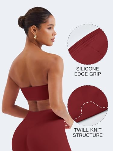 Image of YEOREO Strapless Bandeau Sports Bra for Workout Seamless Tube Top Gym Padded Wireless Bra