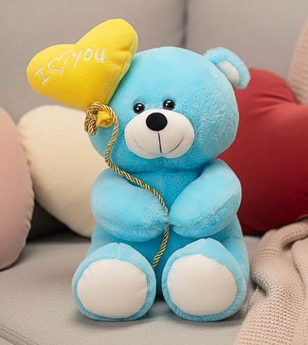 Image of Tickles I Love You Ballon Heart Teddy Soft Stuffed Plush Toy for Couples Boyfriend, Girlfriend, Wife & Husband Valentine Gift (Size: 45 cm Color: Blue)