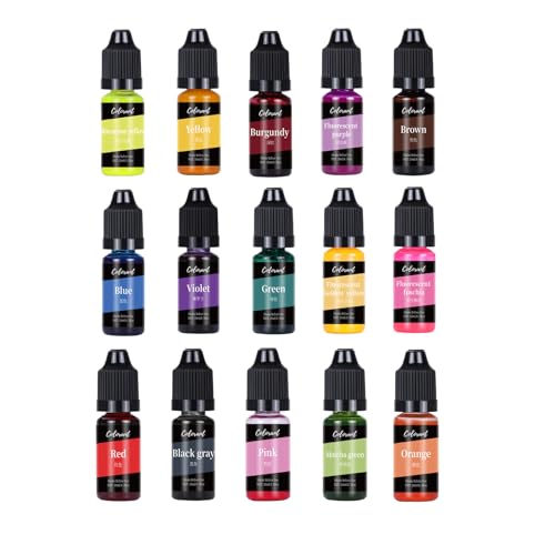 Kerzenwachs Farbe, Kerzenwachs, Kerzen Farbe, 15 Farben, Farbe für Kerzenwachs, für die Kerzenherstellung Hochkonzentrierte Flüssige Kerzenfarbe, für DIY Kerzenherstellungsbedarf Kit- je 10 ml