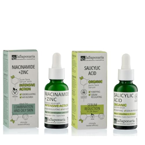 La Saponaria | Pack 2 Sérums Purificantes Ecológicos: Niacinamida + Zinc Seborregulador y Ácido Salicílico Anti-Imperfecciones, Control de Brillo y Poros, Ideal para Piel Grasa y Mixta, 2x30 ml