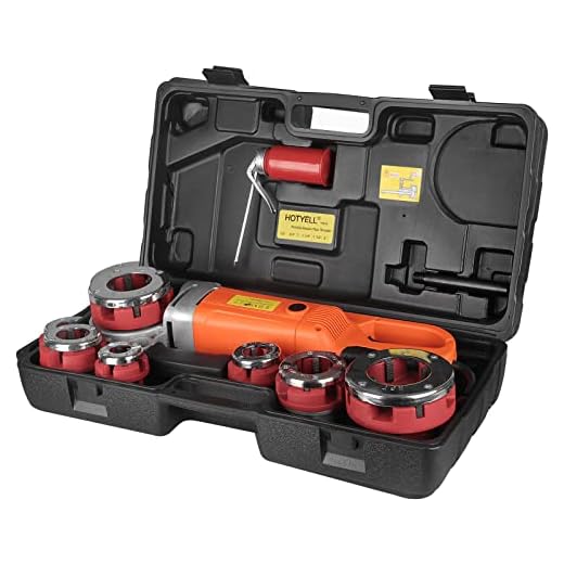 HOTYELL Electric Pipe Threader, Upgraded Pipe Threading Machine Uses Pure Copper Motor, Portable Handheld NPT Threader Kit with 6 HSS Dies 1/2"-2"