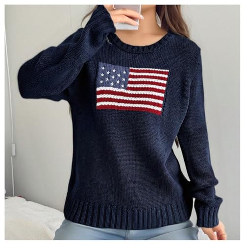 SweatyRocks Girl's Flag Graphic Long Sleeve Round Neck Sweater Casual Loose Pullover Sweaters4