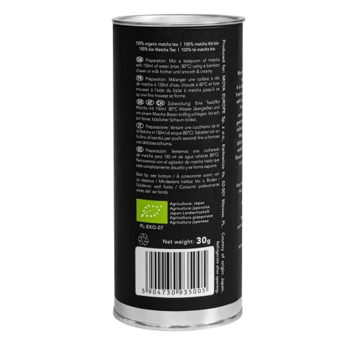 Moya Matcha | Bio Matcha Tee Pulver aus Japan | 30g Premium Ceremonial Grade | Organisch Gewachsen und Geerntet in Uji,Japan | Ideal für die japanische Teezeremonie mit Wasser | Zeremonie-Qualität