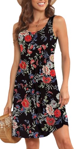 Image of Akihoo Women Summer Casual Sleeveless Midi Plain Pleated Tank Vest Dresses