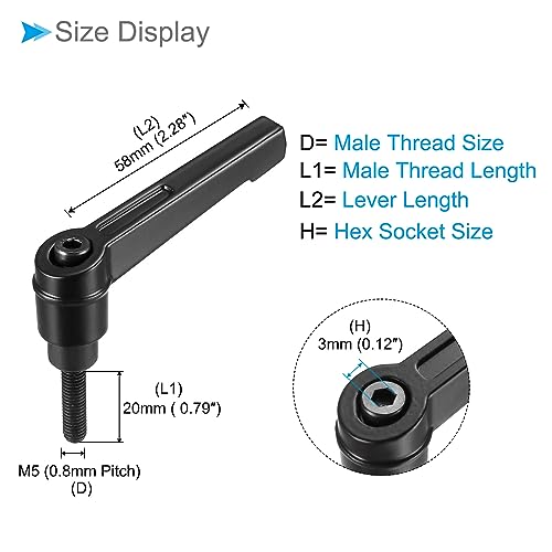 Image of Clamping Lever Handles, M5 x 20mm Male Thread, Adjustable Quick Release Locking Rotating Bolt Knobs Black - (Applications: for Lathe Machinery), 5-Pieces