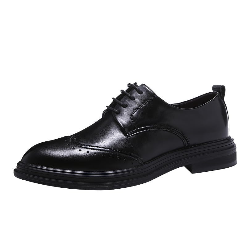 Santimon Men's Oxford Dress Shoes, Pointed Toe Grain Leather, Black Tie, Formal Wedding, Business Casual Derby Shoes