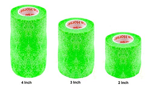 Image of Vet Wrap Tape (Neon Green) (2 Pack) (4 Inch x 15 feet) Self Adhesive Adherent Adhering Cohesive Flex Self Stick Bandage Grip Roll Dog Cat Pet Horse