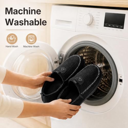 Image of ATHMILE Mens Slippers Moccasin Corduroy House Slippers Shoes Memory Foam