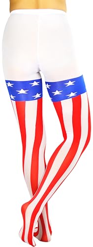 Image of ToBeInStyle Women's Superhero Superwoman American Flag Opaque Tights Costume Pantyhose