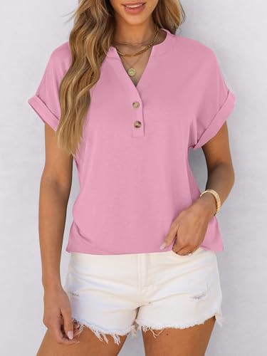 Image of ANRABESS Womens Short Sleeve Henley Tops V Neck Dressy Casual Blouses Summer Trendy Tee Shirts 2026 Vacation Fashion Clothes