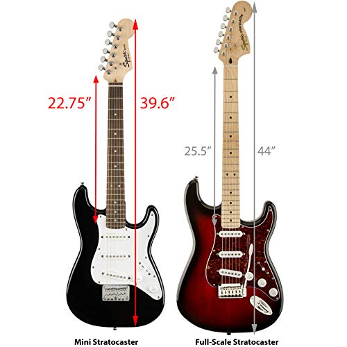 Image of Fender Squier 3 /4 Size Kids Mini Strat Electric Guitar Learn-to-Play Bundle w / Amp, Cable, Tuner, Strap, Picks, Fender Play Online Lessons, and Austin Bazaar Instructional DVD - Black