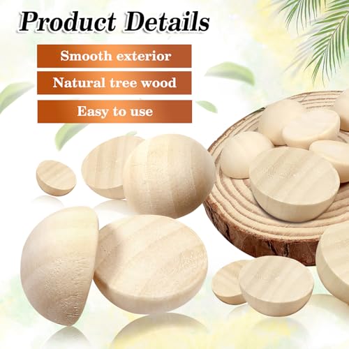 TOAOB 236 Pieces Half Wooden Beads Natural Unfinished Wooden Half Beads 12mm to 35mm Split Round Hemisphere Wood Ball for Painting DIY Jewellery Making Crafts - Image 4