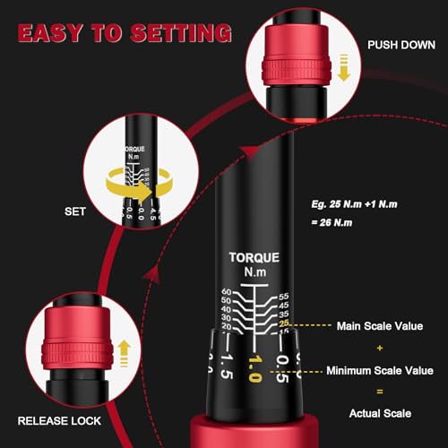 VANPO 3/8 Zoll Drehmomentschlüssel 5-60Nm, 72 Zähne Fahrrad & Motorrad Drehmomentschlüssel-Set 3 Teilen mit 125mm Verlängerungsstange, 3/8-1/4 Adapter, für Auto Zündkerzenwechsel