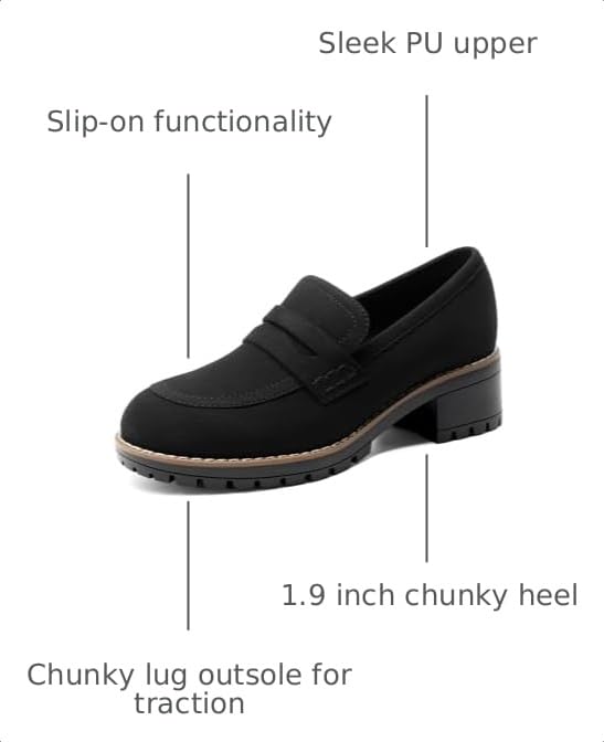 Image of DREAM PAIRS Women's Platform Chunky Heeled Loafers, Womens Business Casual Shoes