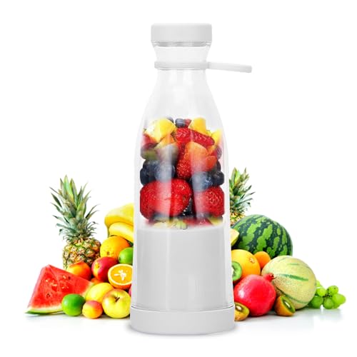 UQTUKO Draagbare mixer, 380 ml, smoothiemaker met 6 messen, vers sapmixer, USB oplaadbare mini-mixer, mini-blender voor fruit, smoothies, sap, jam en shakes, BPA-vrij, wit