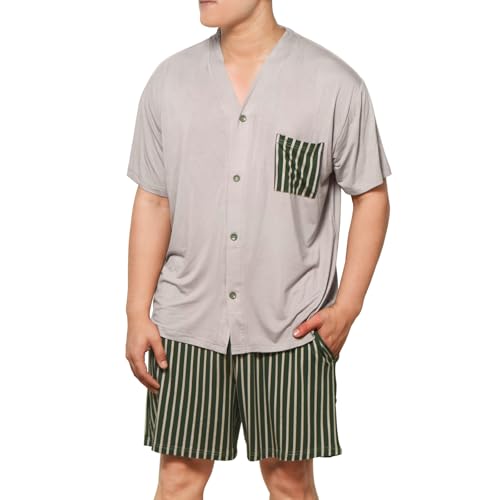Donfri Schlafanzug Herren Kurz Shorty Sommer Pyjama Set aus Natur Nachtwäsche Männer Schlafanzüge (DE/NL/SE/PL, Alphanumerisch, M, Regular,...