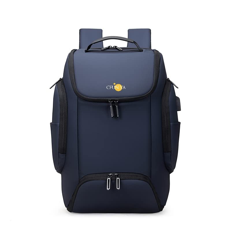 New Cross-border Men's Waterproof Backpack with USB Interface for Casual Travel and Large Capacity (Navy Blue)2