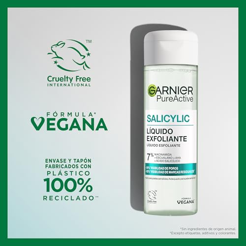 GARNIER Pure Active Salicylique Liquide exfoliant anti-imperfections Réduit la visibilité des pores de 34 % Convient aux peaux sensibles 120 ml