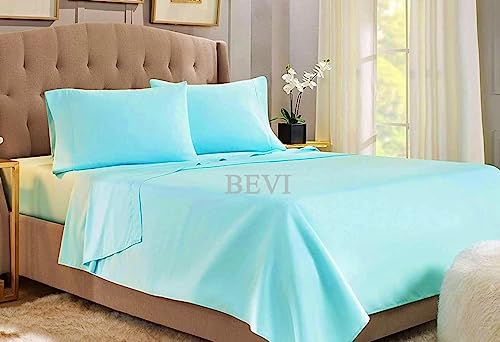 Image of BEVI Bedsheet for Double Bed 300 TC Flat Bedsheet with 2 Pillow Covers Size-(90 inchx95 inch) Aqua