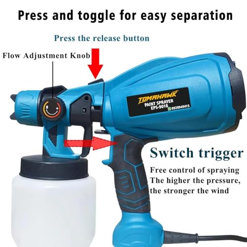 Image of Tomahawk EPS-9018 Heavy-Duty 800W Electric Paint Sprayer | 37000 RPM Motor, 3 Nozzles (1.5 /2.0 /2.5mm), 1000ml Tank, HVLP Spray Gun with Flow Control for Walls, Furniture & DIY Projects