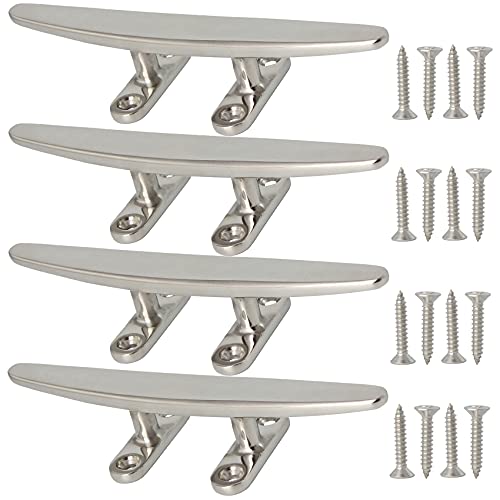 Veithi 8 Inch 316 Stainless Steel Boat Cleat, Boat Dock Cleats Open Base Flat Top, Cleats For Boat, Dock Cleats Rope Cleat With Fasteners (4 Pack) #TOP6