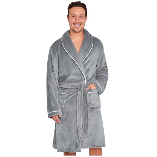 CityComfort Bata Invierno Hombre y Adolescente, Albornoz con Cuello Chal o Capucha, Batas de Casa - Regalos Hombres (Gris, M)