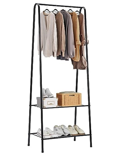 Holdfiturn Small Clothes Rails 60x36x167cm Clothing Coat Rack Clothing Rail for Bedroom Hanging Rail for Clothes Childrens Garment Dress Hanging Display Stand with Shoe Storage Shelf (Black)