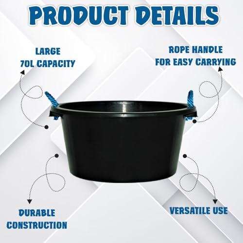 M1SS 75L Litre Black Robust Versatile Multipurpose Extra Large Flexi Tub Reusable Flexible | 70L Litre Bucket with Rope Strong Plastic Storage Bucket For Home Garden Construction 3 M1SS 75L Litre Black Robust Versatile Multipurpose Extra Large Flexi Tub Reusable Flexible | 70L Litre Bucket with Rope Strong Plastic Storage Bucket For Home Garden Construction - Image 3