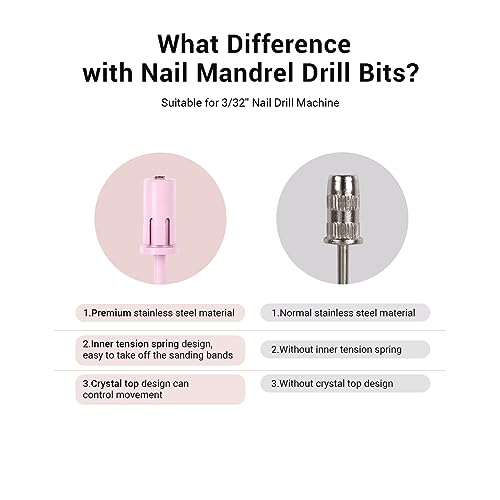 Image of MelodySusie Crystal Top Mandrel Bit for Nails, 3 /32'' Easy Off Nail Drill Bits for Sanding Bands, Suitable for Acrylic Nails Gel Manicures and Pedicures, Rose PinK