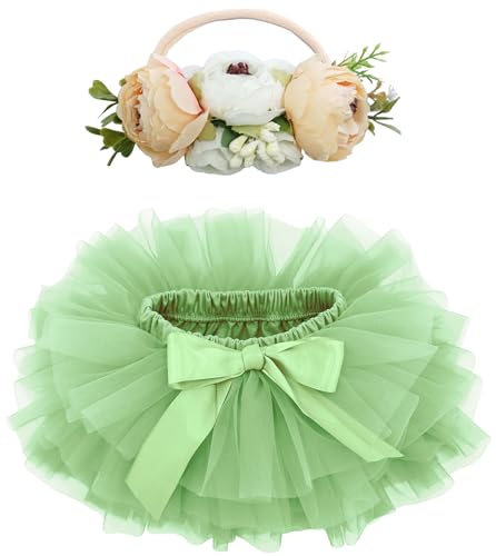 Image of BGFKS Baby Girls Soft Fluffy Tutu Skirt with Diaper Cover,Toddler Girl Tutu Skirt Sets with Flower Headband.