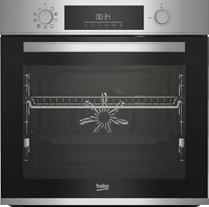 Beko BBIM12300XMPEF Einbau-Backofen, Multifunktionsofen, 72 l Volumen, 10 Funktionen, FlexiCrisp für kontrolliertes Nachbräunen, Pyrolyse, versenkbare Knebel, Cool door, Edelstahl/Schwarz