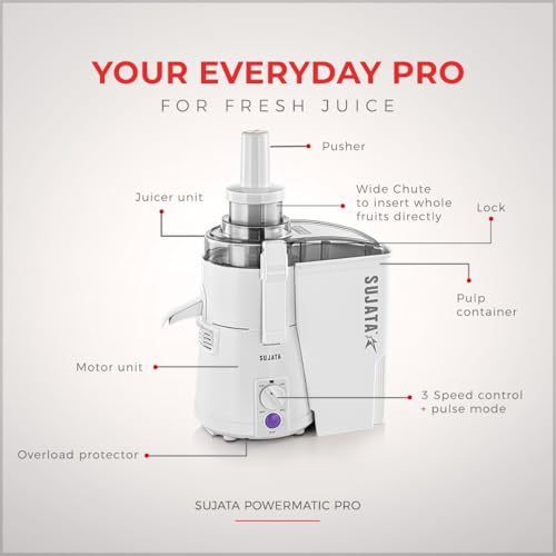 Sujata Powermatic Pro Juicer|900 WattsPowerfull Motor|22000 RPM|Non-Stop 90 Mins Running|Centrifugal Juicer| White view 2