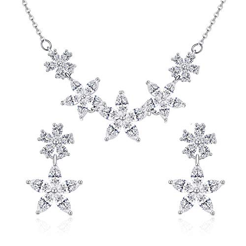 Preisvergleich Produktbild Joeyan Schmuckset Schöne Blume Kristall Vergoldet Chandelier-Ohrringe Anhänger Halskette Charme Frauen Hochzeit, Weiß