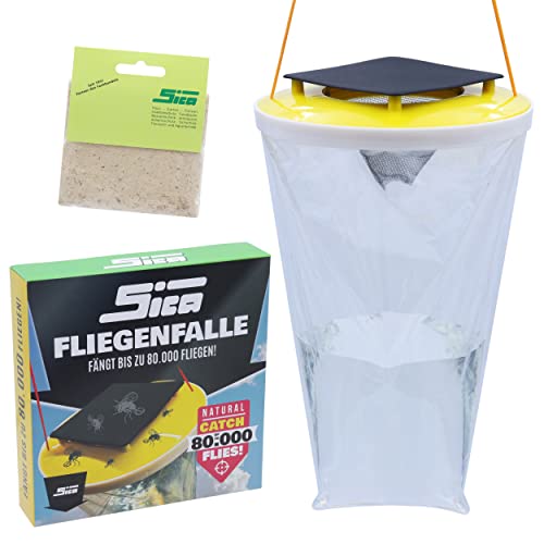 Sica Fliegenfalle 3 Liter - Mehrweg Fliegenfänger zur Fliegenbekämpfung - Fliegenfangsystem für den Außenbereich- Fliegenabwehr für draußen - Fliegen Falle für Haus und Garten