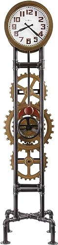 Howard Miller Sanzenbacher Metal Floor Clock II, Black Finish with Steampunk Style Analog Dial, Red Pendulum Bob Quartz Movement Grandfather Home Decor for Bedroom, Office & Living Room