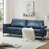 Esright Leather Sofa Couch, Faux Leather Couch 79' Wide, Mid Century Modern Couches for Living Room, Navy Blue Leather Sofa Couch, Navy Blue