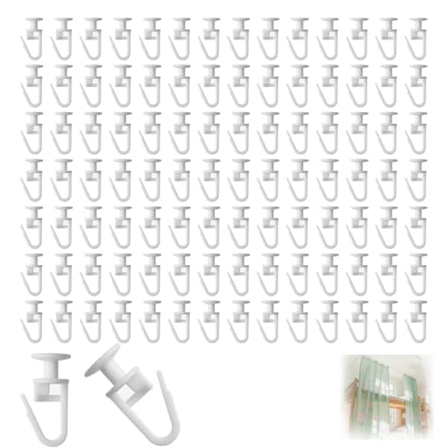 Dstarymnix Ganchos Cortina Riel, Ganchos Deslizantes, Ganchos Riel, Deslizadores Cortina Plástico Blanco, Ganchos para Cortinas, Accesorios Riel Cortina Estándar 11mm,100 Unidades para Hogar y Oficina