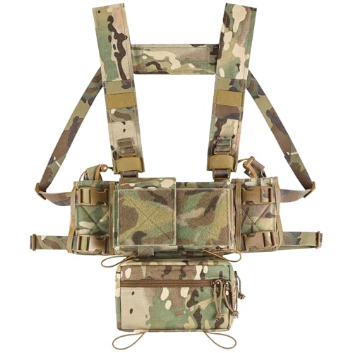 VOTAGOO GEAR Tactical Chest Rig, MOLLE Modular Compatible Plate Carrier System with 5.56/7.62 Mag Pouches, Dual Radio Holders & Detachable Panels