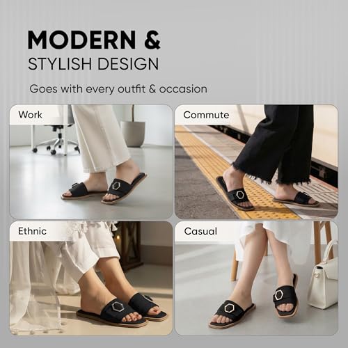 Image of Frido Women's Comfort Flat Sandals | Ethnic Style Slip-On | Super Soft Cushioned Sole, Padded Knit Upper, Breathable & Anti-Skid Zero-Drop | Available in Comfort Flat & Ethnic Kolhapuri style