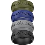 ThunderFit Silicone Wedding Rings for Men, Rubber Engagement Bands 9mm Wide 2mm Thick (Forest and Mountains - Grey A, Black, Dark Blue B, Olive Green - Size 5.5-6 (16.5mm))