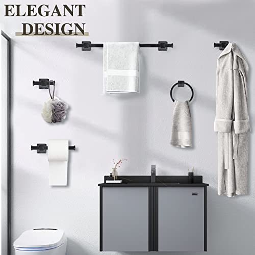 Bathroom Hardware Set, Olinstar Black Towel Bar 5-Piece Bathroom Accessory Set Wall Mounted Robe Hook Toilet Paper Holder Towel Ring Towel Bar #TOP2
