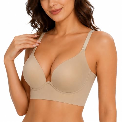 BGFUO Soutien Gorge Dos Nu Push Up Rembourré S-XL (Chair, M)