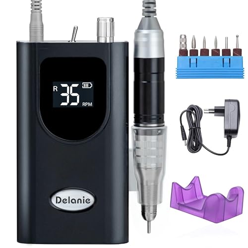 Delanie Ponceuse pour Ongles Professionnelle Electrique 35000RPM Sans Fil Portable pour Manucure Pédicure avec 6 Embouts et Affichage LCD (noir)