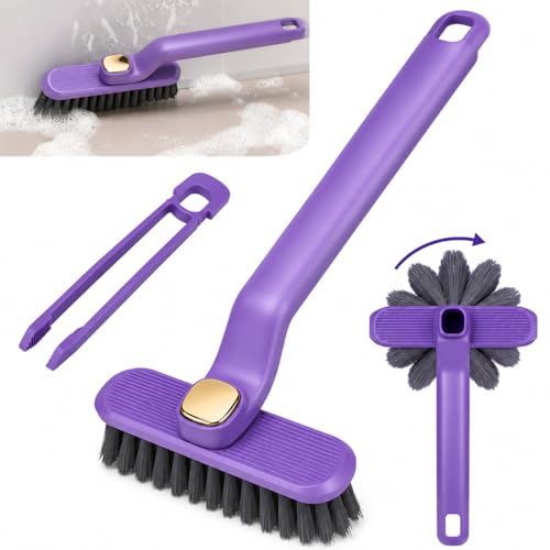 Image of Tile & Floor Scrubber, Hard Bristle Gap Cleaner, Rotating Grout and Corner Cleaning Tool with Easy Grip Handle for Bathroom, Kitchen and Household Use (Multi Colour)