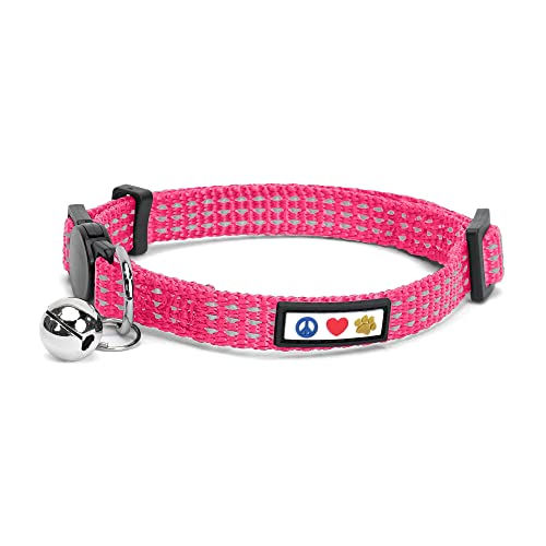 Pawtitas Reflective Cat Collar with Safety Buckle and Removable Bell Cat Collar Kitten Collar Pink Cat Collar One Size