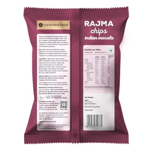 Image of Conscious Food Rajma Chips | 50g | Protein-Packed & Crunchy Snack | Made with 100% Rajma Flour | Gluten-Free, Cholesterol-Free | No Artificial Additives |