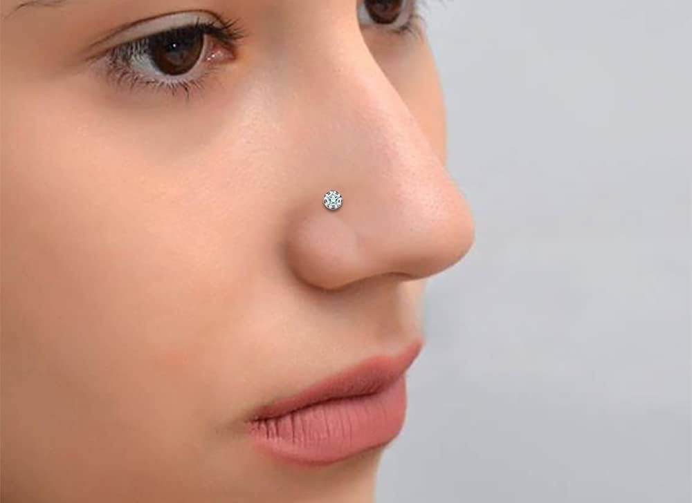 Crystal Stone Tribal Shield 22 Gauge 925 Sterling Silver Straight Nose Pin - Nose Stud - Tiny Nose Ring - Nose Piercing Body Jewelry