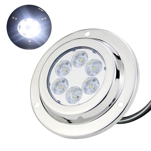 Besramtic Underwater Boat Lights LED Marine Waterproof Stainless Steel Surface Mounting DC 10-30 Volts (White)