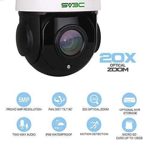 Sv3C Ptz Poe Wired Camera Outdoor 20X Optical Zoom High-Speed 5Mp Pan Tilt Onvif Camera, Hd 200Ft Night Vision, Waterproof, Motion Detect, Two Way Audio, Remote Access, Rtsp, 24X7 Video Record #TOP1