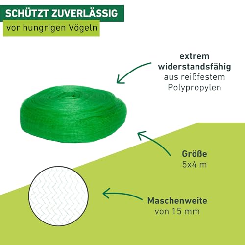 Windhager Vogelschutznetz Rational - HDPE-Gewebe - 5 x 4 m - Maschenweite 15 mm - Obstbaumnetz, Vogelnetz, Teichnetz, Laubnetz - reißfest - UV-stabilisiert